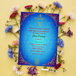 Invitación Poite Janeu Upanayanam Hindu Holy Thread Blue Gold