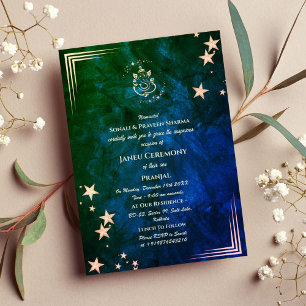 Invitación Poite Janeu Upanayanam Hindu Holy Thread Blue Gold