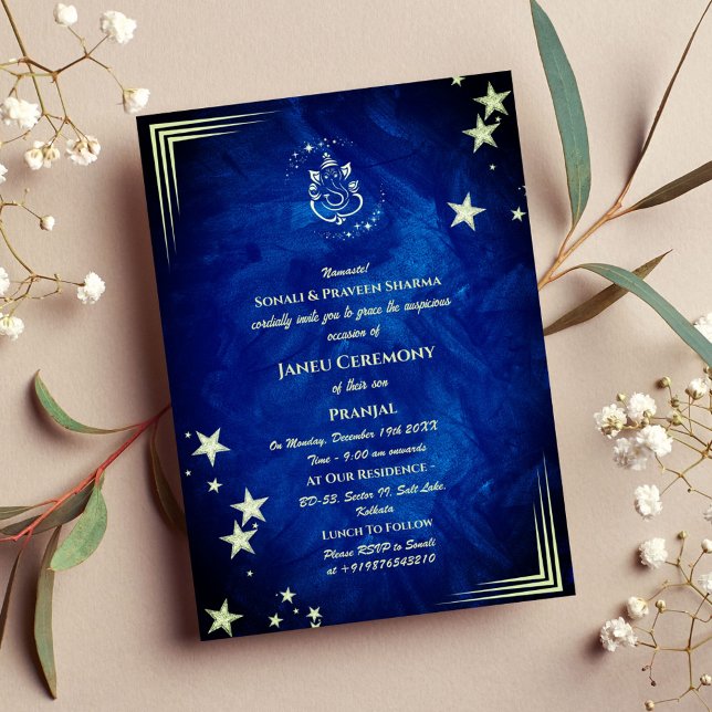 Invitación Poite Janeu Upanayanam Hindu Holy Thread Blue Gold (Subido por el creador)