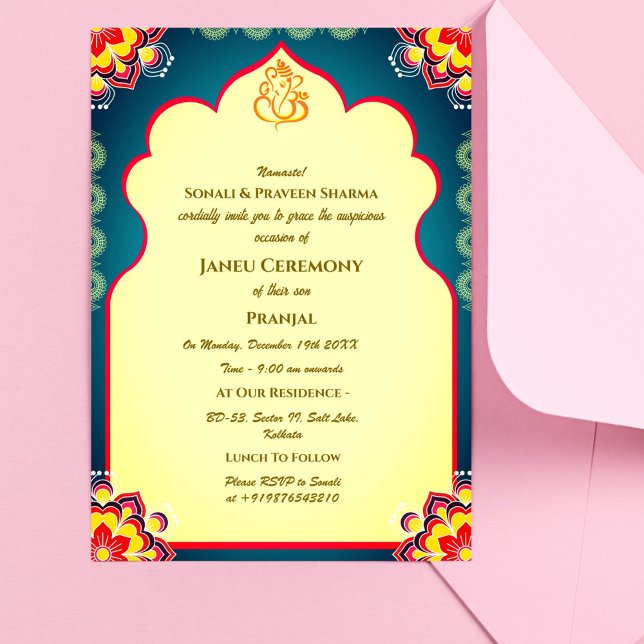 Invitación Poite Janeu Upanayanam Hindu Holy Thread Blue Gold (Subido por el creador)