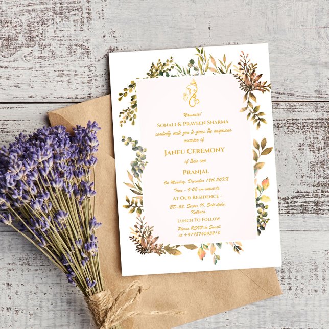 Invitación Poite Janeu Upanayanam Hindu Holy Thread Blue Gold (Subido por el creador)