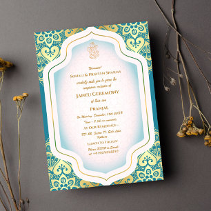 Invitación Poite Janeu Upanayanam Hindu Holy Thread Blue Gold