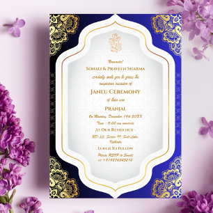 Invitación Poite Janeu Upanayanam Hindu Holy Thread Blue Gold