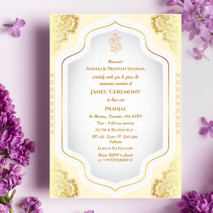 Invitación Poite Janeu Upanayanam Hindu Holy Thread Blue Gold