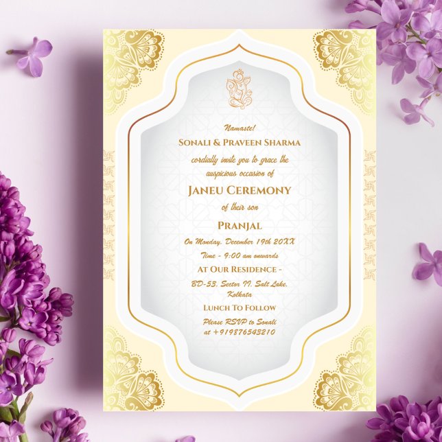 Invitación Poite Janeu Upanayanam Hindu Holy Thread Blue Gold (Subido por el creador)