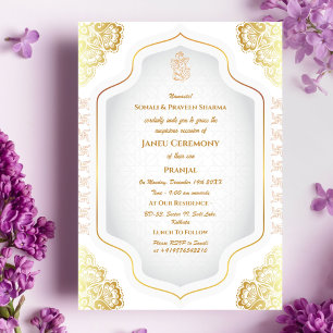 Invitación Poite Janeu Upanayanam Hindu Holy Thread Blue Gold