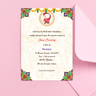 Invitación Poite Janeu Upanayanam Hindu Holy Thread Butfly