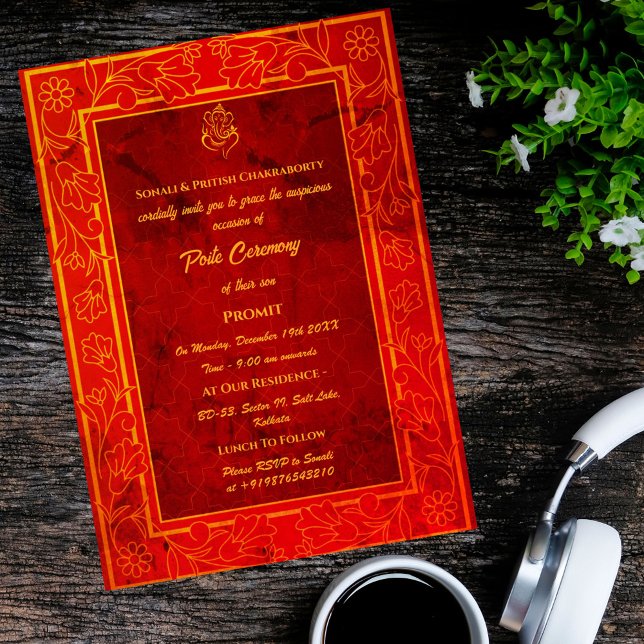 Invitación Poite Janeu Upanayanam Hindu Holy Thread Floral (Subido por el creador)