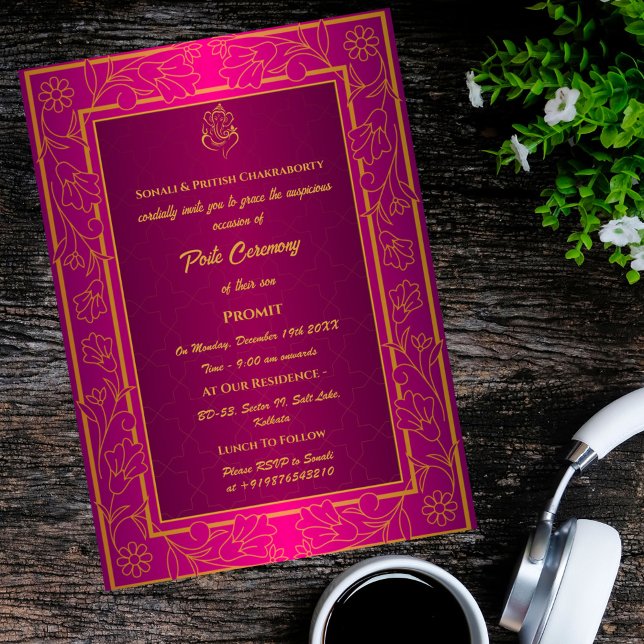 Invitación Poite Janeu Upanayanam Hindu Holy Thread Floral (Subido por el creador)