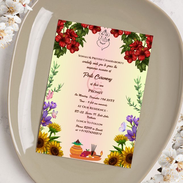 Invitación Poite Janeu Upanayanam Hindu Holy Thread Floral (Subido por el creador)