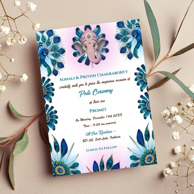 Invitación Poite Janeu Upanayanam Hindu Holy Thread Peacock (Subido por el creador)