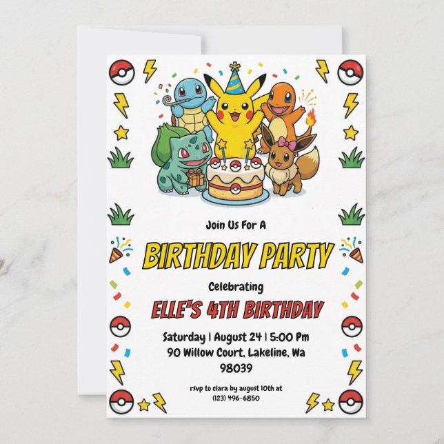 Invitación Pokémon Birthday Invitations (Anverso)