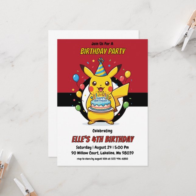 Invitación Pokémon Birthday Invitations (Anverso/Reverso In Situ)