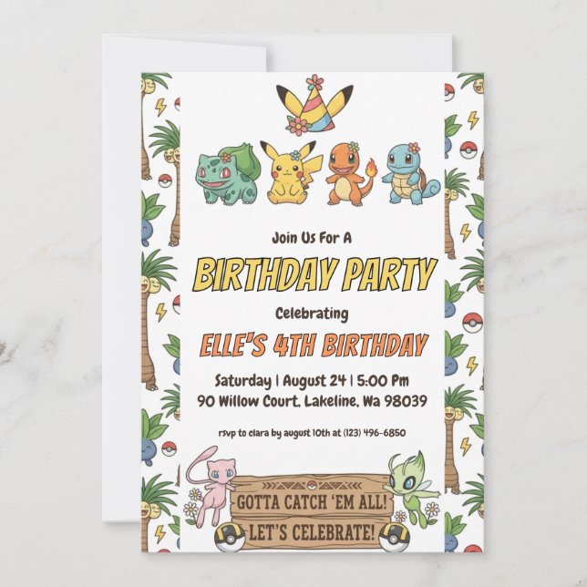Invitación Pokémon Birthday Invitations (Anverso)
