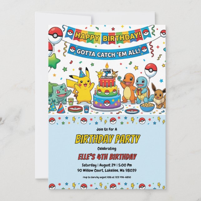 Invitación Pokémon Birthday Invitations (Anverso)
