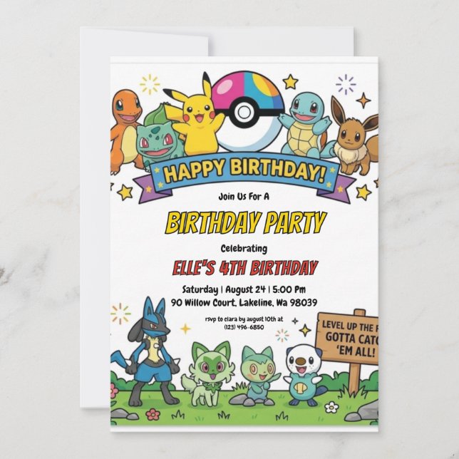 Invitación Pokémon Birthday Invitations (Anverso)
