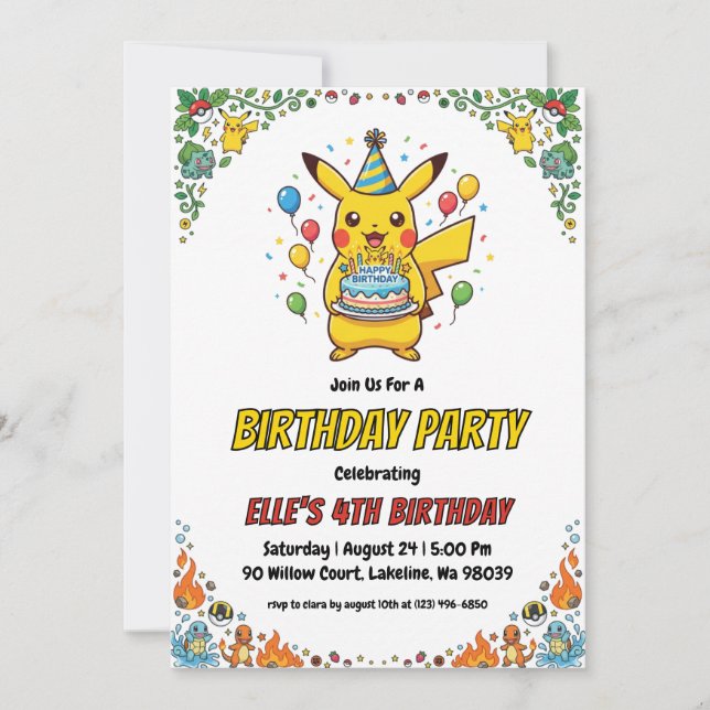Invitación Pokémon Birthday Invitations (Anverso)