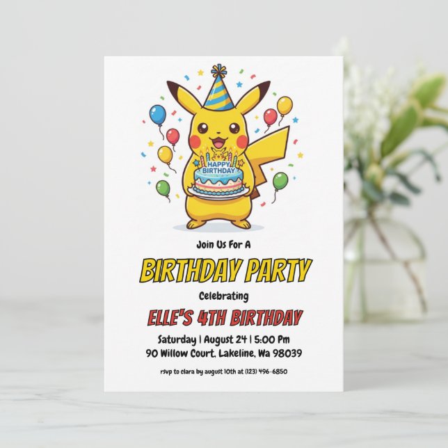 Invitación Pokémon Birthday Invitations (Anverso de pie)