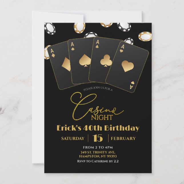 Invitación Poker Card Casino Night 40th 50th Adult Birthday (Anverso)