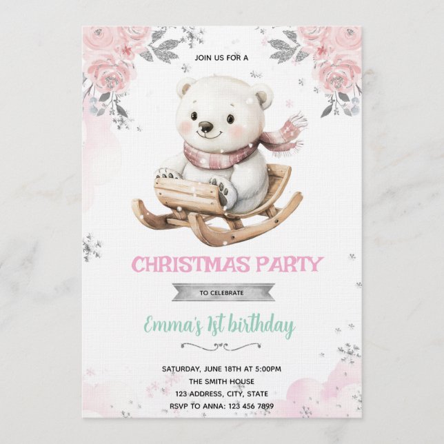 Invitación Polar Bear and Snowflakes Invite (Anverso)