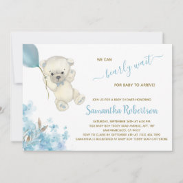 Invitación Polar Bear Azul Balón Azul Watercolor Boy Baby Sho
