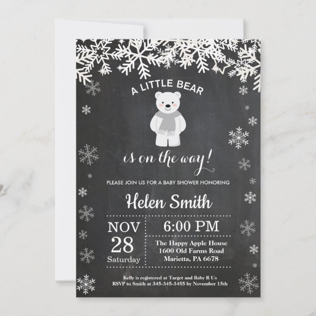 Invitación Polar Bear Baby Shower Chalkboard (Anverso)