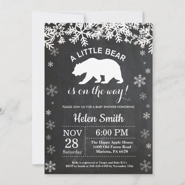 Invitación Polar Bear Baby Shower Chalkboard (Anverso)