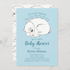 Invitación Polar Bear Baby Shower Woodland Winboy Blue