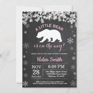 Invitación Polar Bear Chica de invierno Baby Shower Chalkboar
