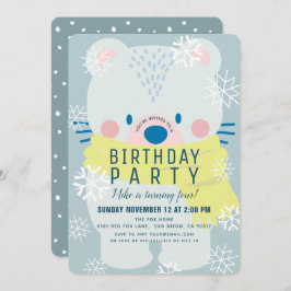 Invitación Polar Bear Scarf Winter Snowflakes Blue Birday