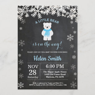 Invitación Polar Bear Winter Boy Baby Shower Chalkboard