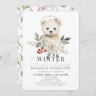 Invitación Polar Bear Winter Onederland Chica 1er cumpleaños