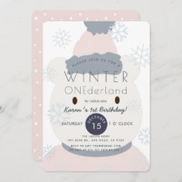 Invitación Polar Bear Winter Onederland Chica 1er cumpleaños
