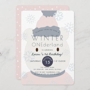 Invitación Polar Bear Winter Onederland Chica 1er cumpleaños