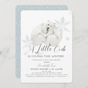 Invitación Polar Bear Winter Snowflake Blue Boy Baby Shower