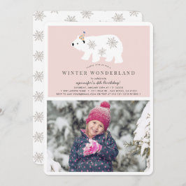 Invitación Polar Bear Winter Wonderland Foto Cumpleaños Rosa