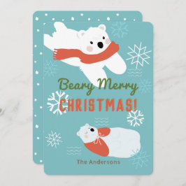 Invitación Polar Bears Beary Merry Christmas Card