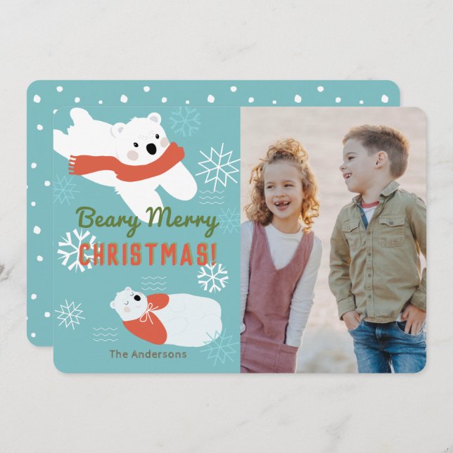 Invitación Polar Bears Beary Merry Christmas Photo Card (Anverso / Reverso)