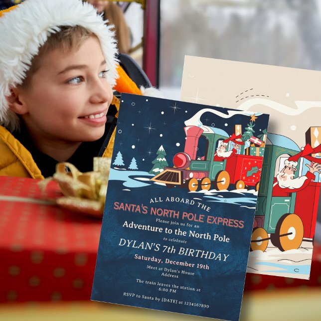 Invitación Polar Express Train Adventure Kids Birthday Party (Santa's Polar Express Train Kids Birthday Party North Pole Adventure Sleepover Invitation)