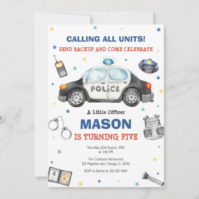 Invitación Police Birthday Invitation Police Officer Party (Anverso)