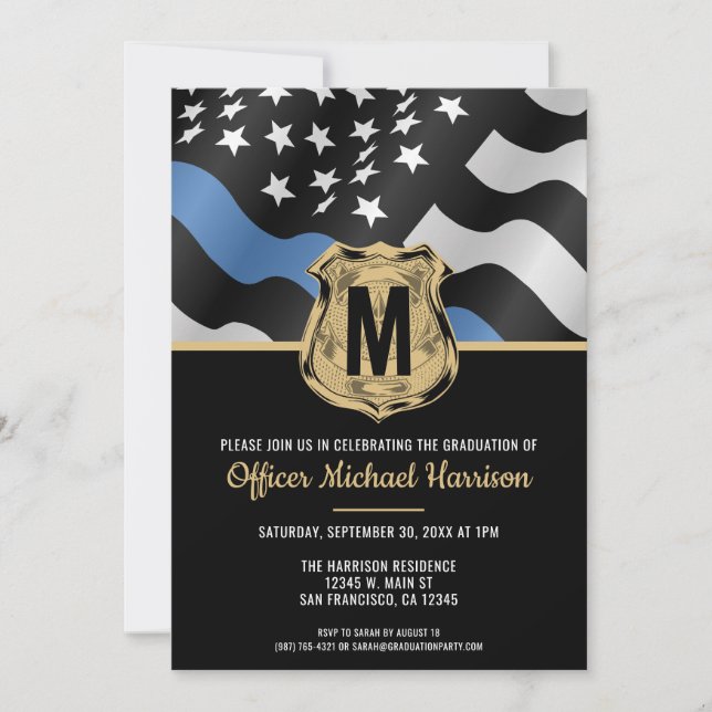 Invitación Police Graduation Law Enforcement Monogram Initial (Anverso)