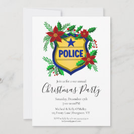 Invitación Police Shield with Poinsettia Merry Christmas