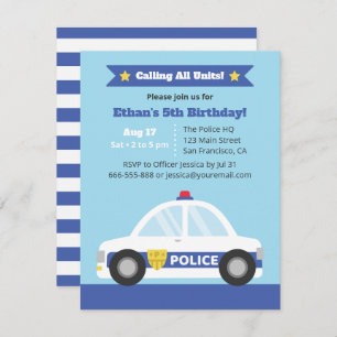 Invitación Policía de coches fiesta temática de cumpleaños