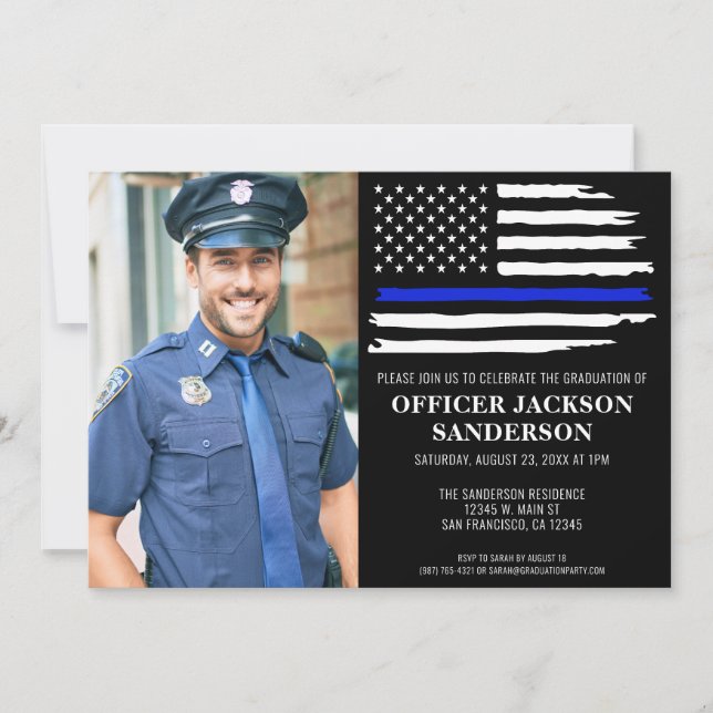 Invitación Policía graduando foto de la Línea Azul (Anverso)