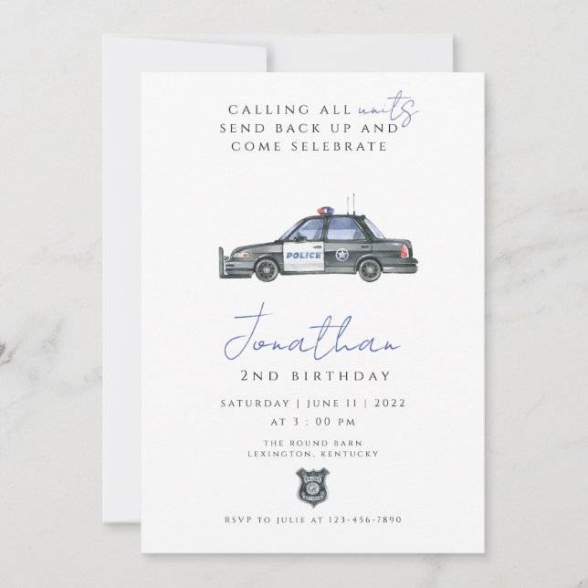Invitación Policía Oficial de Cumpleaños Policía coche de pol (Anverso)