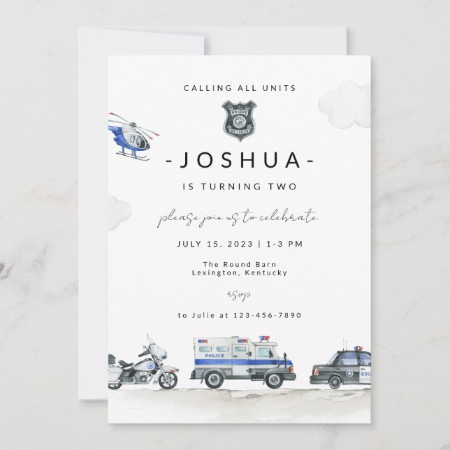Invitación Policía Oficial de Cumpleaños Policía coche de pol (Anverso)
