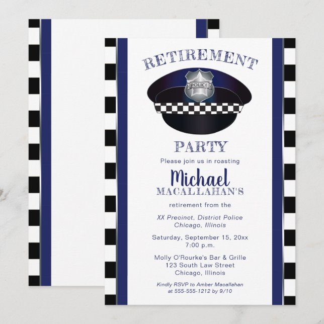 Invitación Policía | Policía | Fiesta de Jubilación Gorra Cop (Anverso / Reverso)