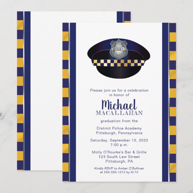 Invitación Policía | Policía | Partido de Graduación de Gorra (Anverso / Reverso)