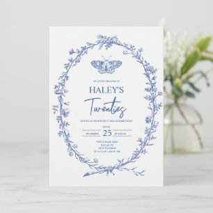 Invitación Polilla Azul Polvoriento Floral RIP Veinteañera Cu