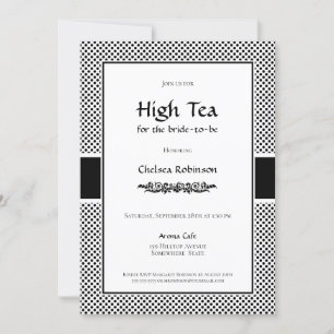 Invitación Polka blanco y negro: alta ducha de novia con té